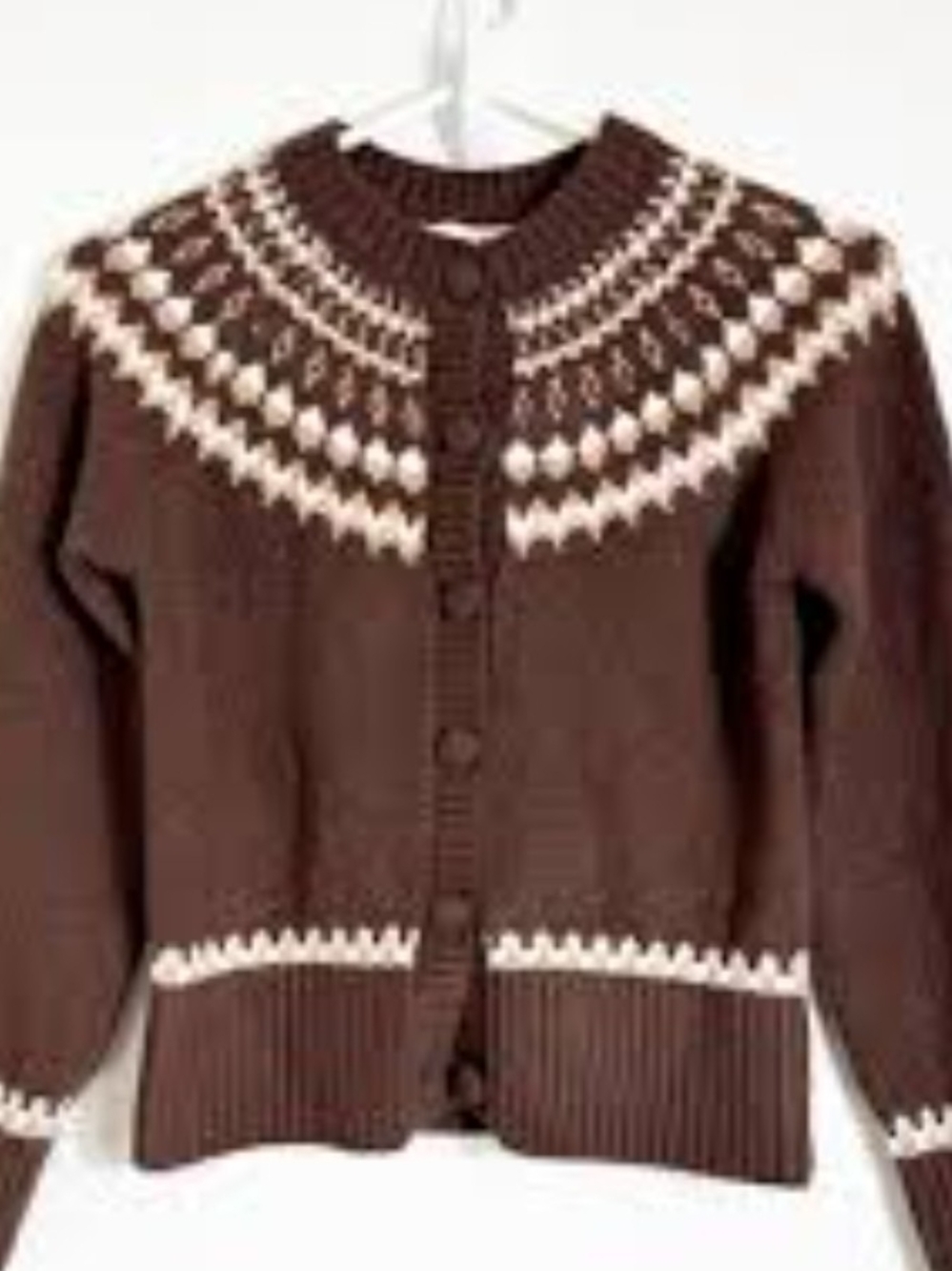 Sincerely Jules Brown Wool Fair Isle Cardigan Sweater - Size Large